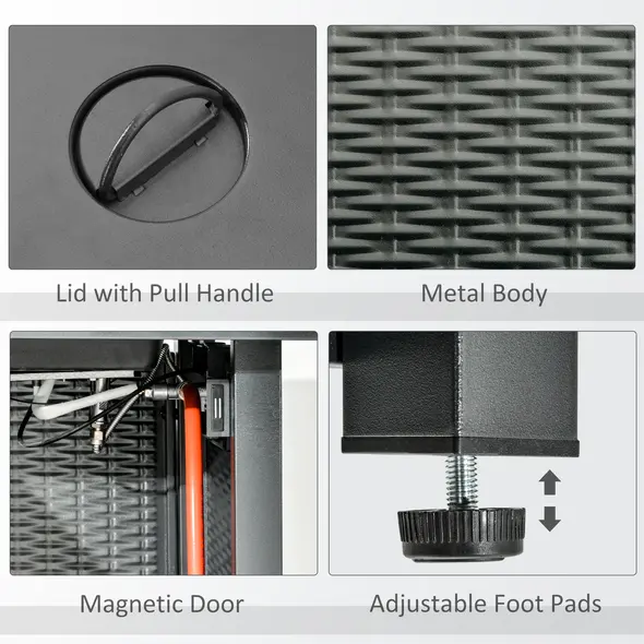 Outsunny Square Propane Gas Fire Pit Table, 40000 BTU Rattan Smokeless Firepit Patio Heater with Protective Cover, Glass beads and Lid, 71cm x 71cm x 63cm, Black - 7