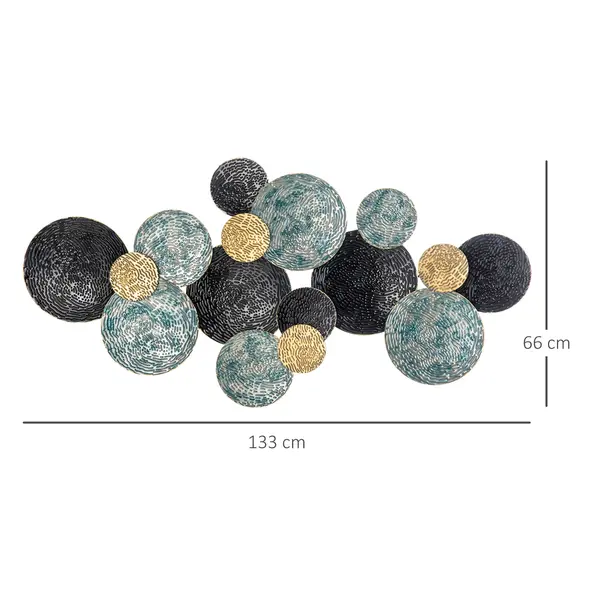 HOMCOM 3D Metal Wall Art Modern Circle Hanging Wall Sculptures Home Decor for Living Room Bedroom Dining Room, Blue Black Gold - 2