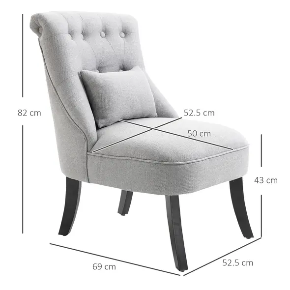 HOMCOM Fabric Single Sofa Dining Chair Tub Chair Upholstered W/ Pillow Solid Wood Leg Home Living Room Furniture Grey - 2