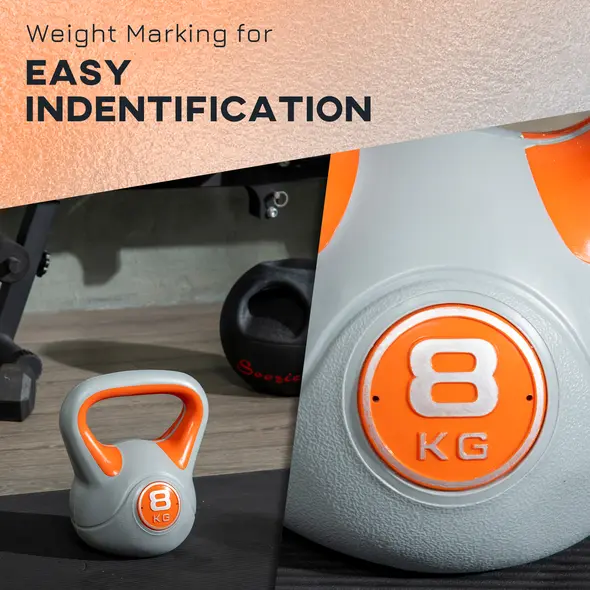 SPORTNOW Kettlebell, 8kg Kettle Bells with Handle for Home Gym Weight Lifting and Strength Training, Orange and Grey - 4