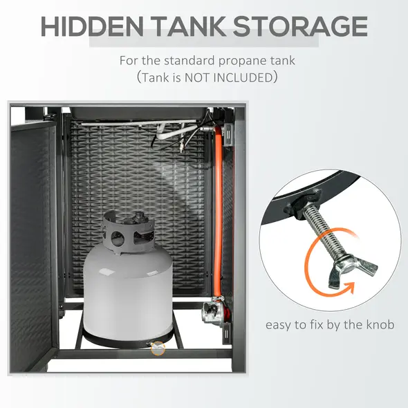 Outsunny Square Propane Gas Fire Pit Table, 40000 BTU Rattan Smokeless Firepit Patio Heater with Protective Cover, Glass beads and Lid, 71cm x 71cm x 63cm, Black - 4