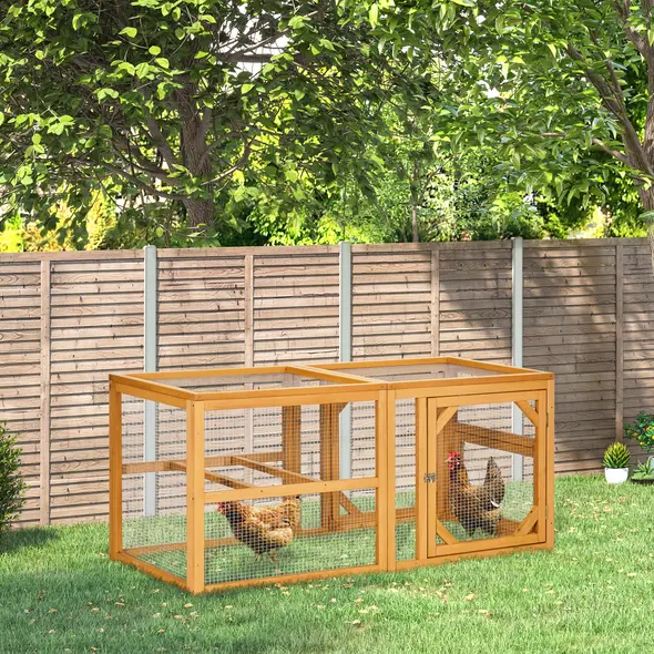 PawHut Wooden Chicken Coop with Perches, Doors, Combinable Design, for 2-4 Chickens - Natural Wood Colour - 1