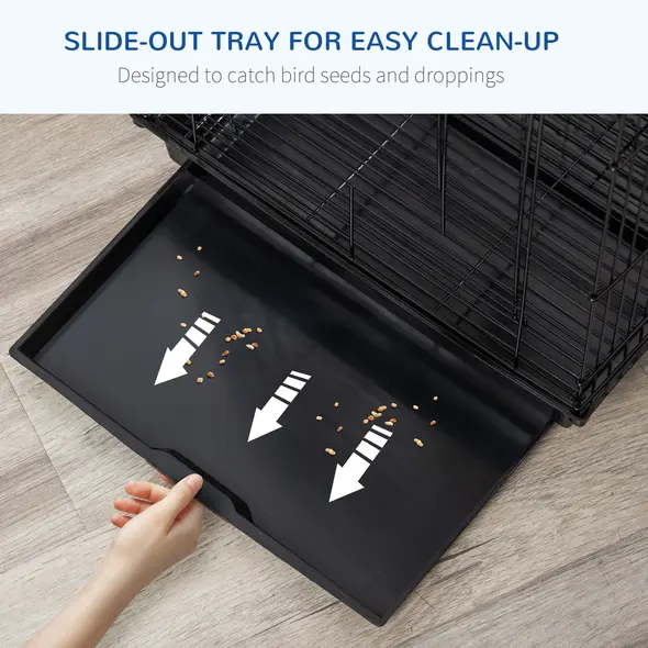 PawHut Steel Bird Cage with Openable Top, Stand, Tray, Handles, Feeding Bowls for Parakeet, Finch - Black - 4