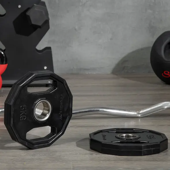 SPORTNOW Olympic Weight Plates Set, Metal and Rubber Bumper Plates Weights Discs with 2"/5cm Holes, for Home Gym Weight Lifting Strength Training, 2 x 5kg, Black - 8