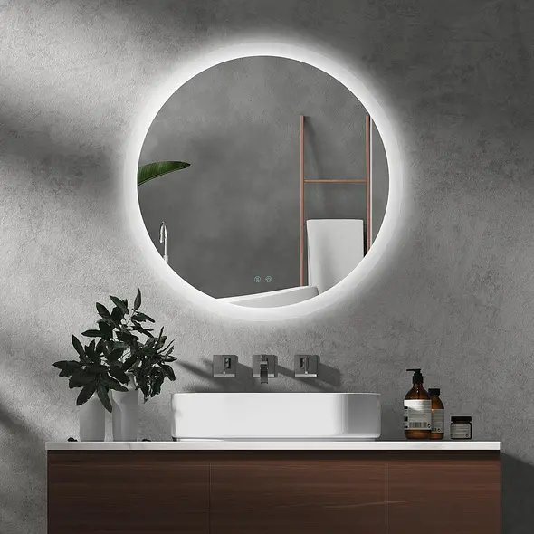 kleankin Round Bathroom Mirror with LED Lights, Wall-Mounted Dimmable Makeup Mirror with 3 Temperature Colours, Defogging Film, Memory Function, Hardwired, 70 x 70 cm - 1