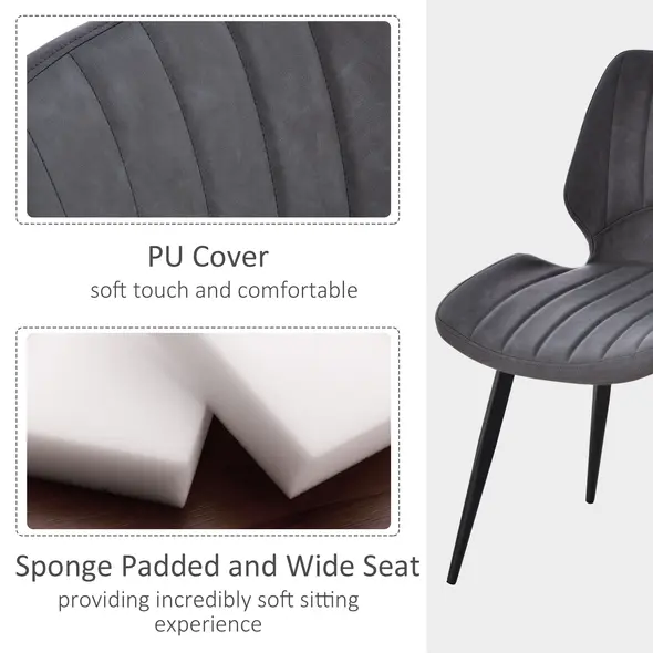 HOMCOM Dining Chairs Set of 2, PU Leather Upholstered Kitchen Chairs with Backs, Moulded Padded Seats and Steel Frame for Dining Room, Grey - 4