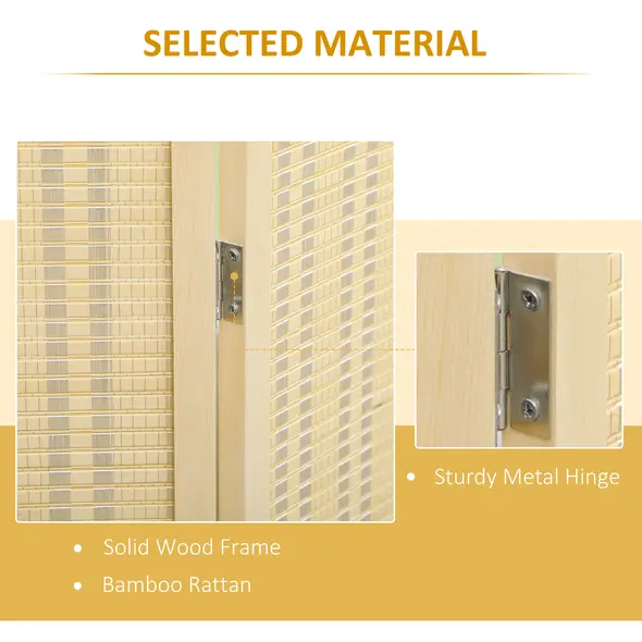 HOMCOM 4 Panel Folding Room Divider Screen, Wall Panel Privacy Furniture, Freestanding Paravent Partition Separator for Living Room, Bedroom and Office, 180 x 180cm, Natural - 4