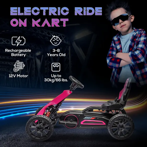 HOMCOM 12V Electric Go-Kart for Kids, Ride-On Racing Go-Kart, with Forward and Reversing Functions, for Ages 3-8 Years - Pink - 3