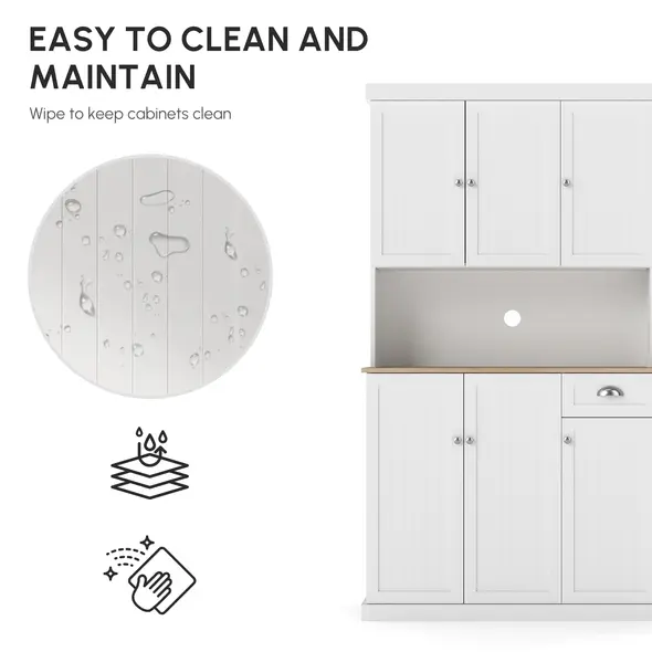 HOMCOM 180cm Freestanding Kitchen Cabinet, Modern Storage Cupboard with Open Countertop, Drawer and 6 Doors, White - 7