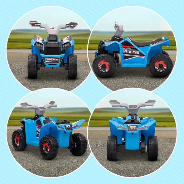 HOMCOM 6V Quad Bike with Wear-Resistant Wheels, Forward Backward Function, for Ages 18-36 Months, Blue - 6