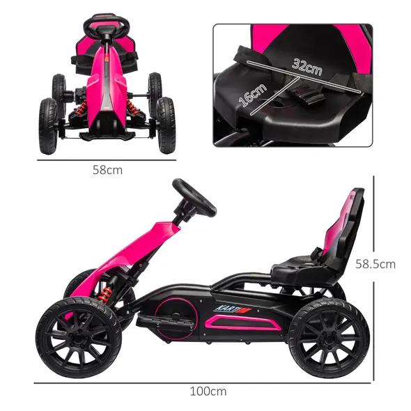 HOMCOM 12V Electric Go-Kart for Kids, Ride-On Racing Go-Kart, with Forward and Reversing Functions, for Ages 3-8 Years - Pink - 2