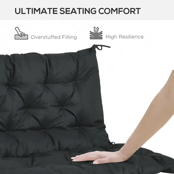 Outsunny 2 Seater Bench Pad, Garden Chair Cushion with Back and Ties for Indoor and Outdoor Use, 98 x 100 cm, Black - 4