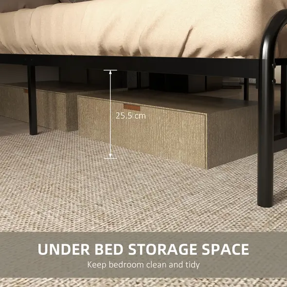 HOMCOM 4.8ft Double Bed Frame with Industrial Wood Headboard, Steel Slat Support and 25.5cm Underbed Storage Space, 145 x 197cm, Rustic Brown - 4