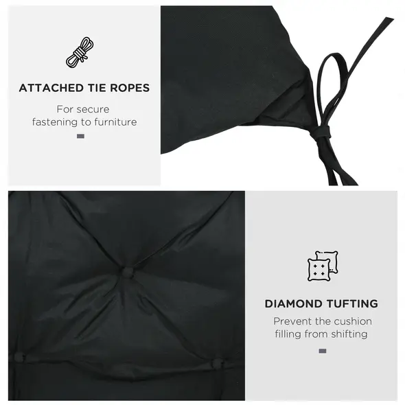 Outsunny 2 Seater Bench Pad, Garden Chair Cushion with Back and Ties for Indoor and Outdoor Use, 98 x 100 cm, Black - 5