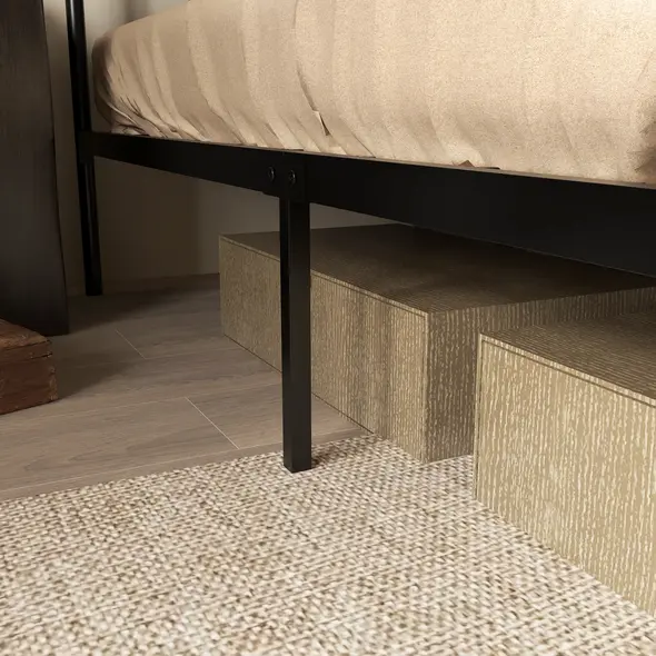 HOMCOM 4.8ft Double Bed Frame with Industrial Wood Headboard, Steel Slat Support and 25.5cm Underbed Storage Space, 145 x 197cm, Rustic Brown - 7