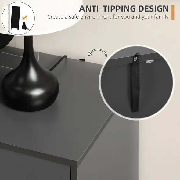 HOMCOM Sideboard, Modern Kitchen Cupboard with Double Doors and 3 Drawers, Adjustable Shelves for Living Dining Room, Dark Grey - 5