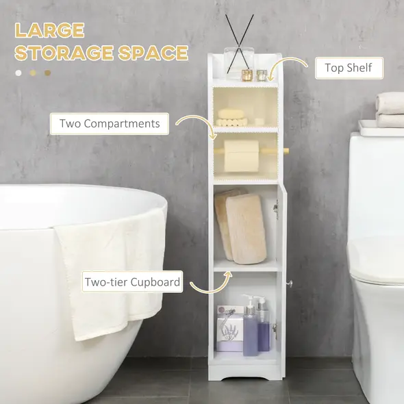 kleankin Multi-Storage Narrow Bathroom Cabinet - White - 3