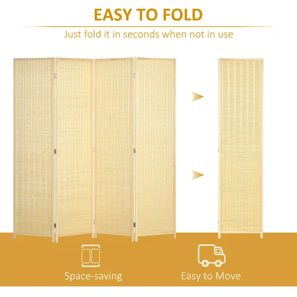 HOMCOM 4 Panel Folding Room Divider Screen, Wall Panel Privacy Furniture, Freestanding Paravent Partition Separator for Living Room, Bedroom and Office, 180 x 180cm, Natural - 5