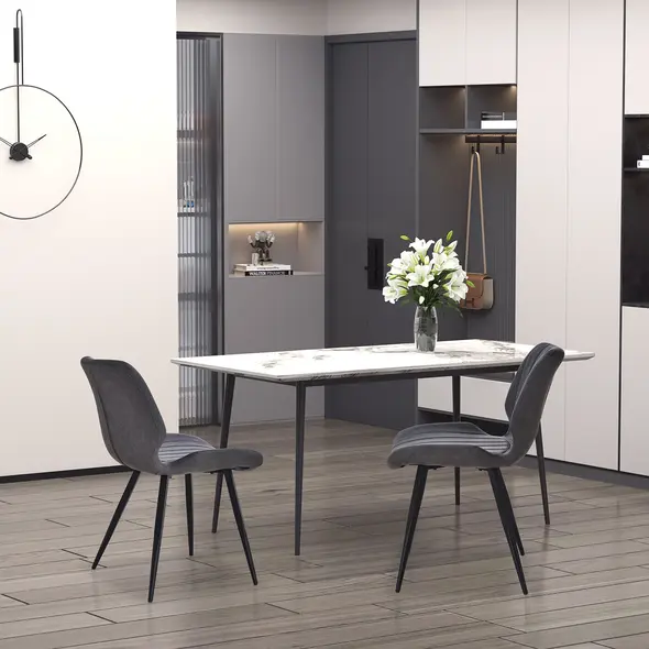 HOMCOM Dining Chairs Set of 2, PU Leather Upholstered Kitchen Chairs with Backs, Moulded Padded Seats and Steel Frame for Dining Room, Grey - 1