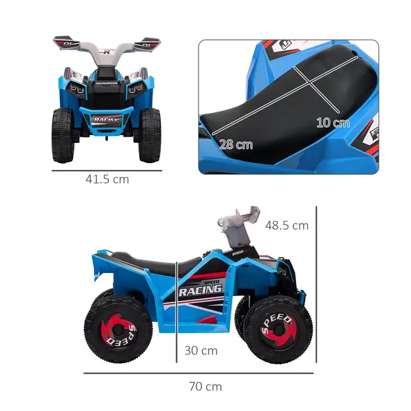 HOMCOM 6V Quad Bike with Wear-Resistant Wheels, Forward Backward Function, for Ages 18-36 Months, Blue - 2