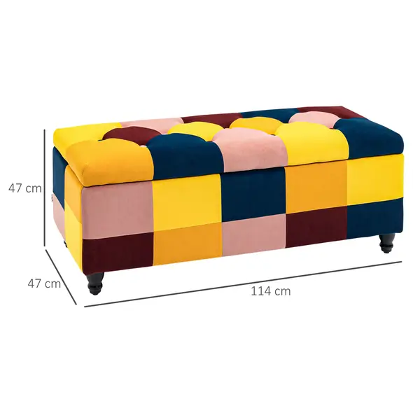 HOMCOM Storage Ottoman, Storage Bench with Wood Legs, Footstool, Footrest with Velvet Surface for Bedroom, Hallway, Living Room, 114 x 47 x 47 cm, Multicoloured - 2