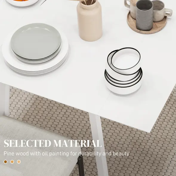 HOMCOM Solid Wood Folding Dining Table, Drop Leaf Table for 2-4 People, Rectangle Kitchen Table for Small Space, White - 4