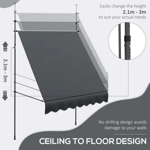 Outsunny 2 x 1.2m Manual Retractable Awning - Grey - 3
