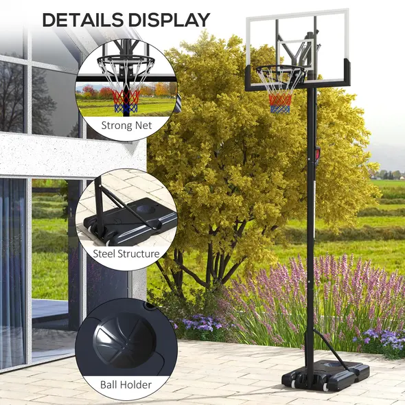 SPORTNOW Six-Level Height Adjustable Freestanding Basketball Hoop and Stand with Wheels, 2.35-3.05m - 7