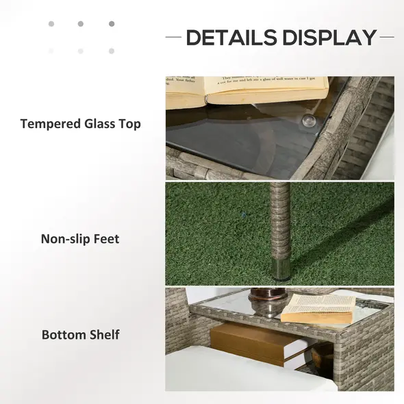 Outsunny Two-Seat Rattan Chair, with Middle Table - Grey - 5