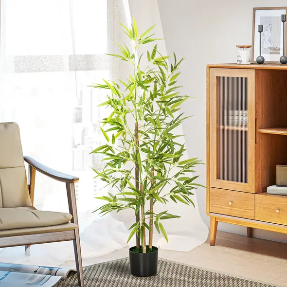 HOMCOM Artificial Plant Bamboo Artificial Tree Height 120 cm with Pot for Home Indoor Decor - 3