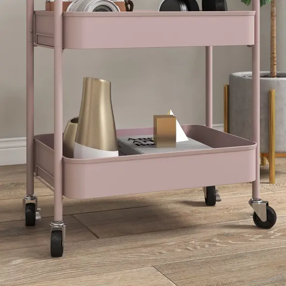 HOMCOM Three-Tier Steel Storage Trolley - Pink - 8
