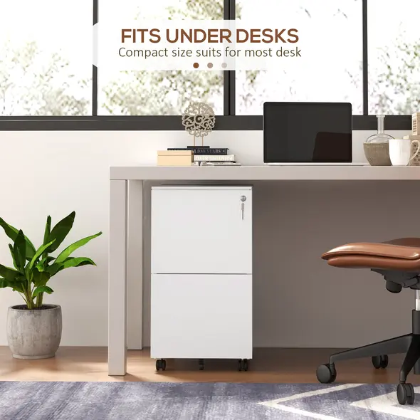 Vinsetto 2-Drawer Vertical Filing Cabinet with Lock and 5 Wheels, Steel Mobile File Cabinet, for A4, Legal and Letter Size, Pre-Assembled Body, White - 7