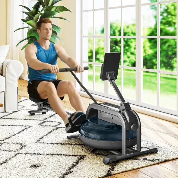 SPORTNOW Water Rowing Machine with Wheels, Vertical Storage, Adjustable Resistance, for Strength, Cardio Training - 1