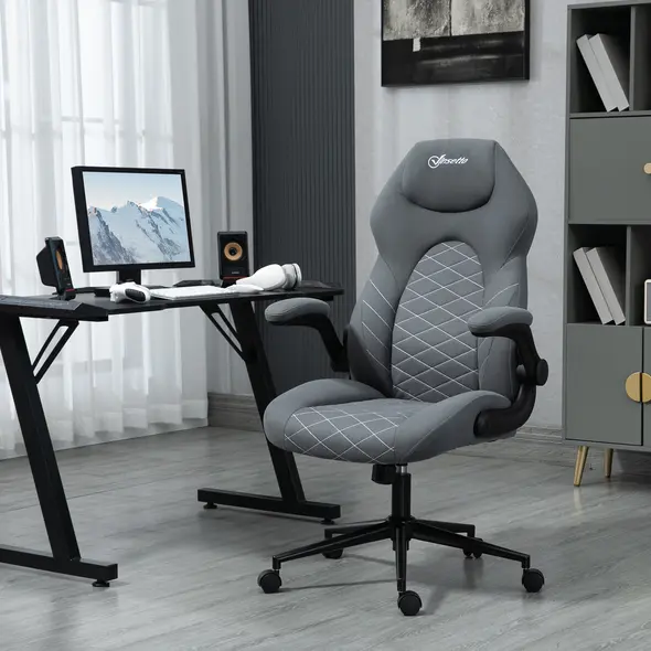 Vinsetto Home Office Desk Chair, Computer Chair with Flip Up Armrests, Swivel Seat and Tilt Function, Dark Grey - 1