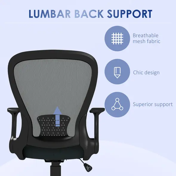 Vinsetto Ergonomic Office Chair, Mesh Desk Chair with Flip-up Armrest, Lumbar Back Support, Swivel Wheels, Grey - 4