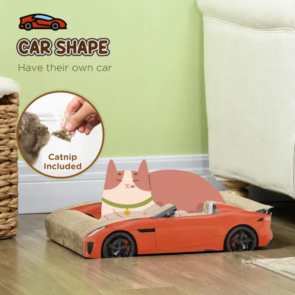 PawHut 2 in 1 Cat Scratching Board with Catnip, Car-shaped - 4