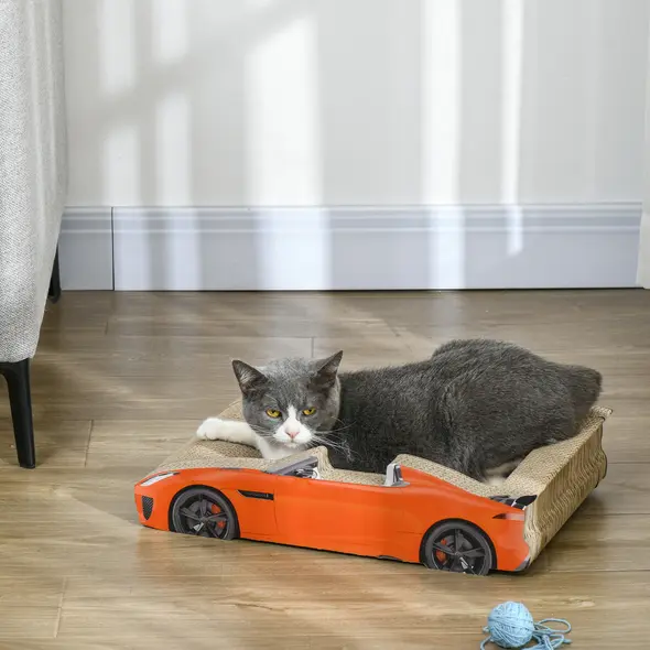 PawHut 2 in 1 Cat Scratching Board with Catnip, Car-shaped - 1