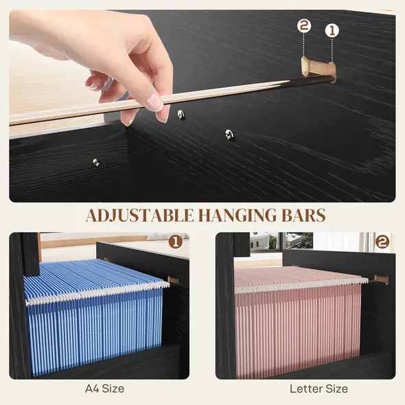 HOMCOM Four-Drawer Lockable Filing Cabinet - Black Wood Effect - 4