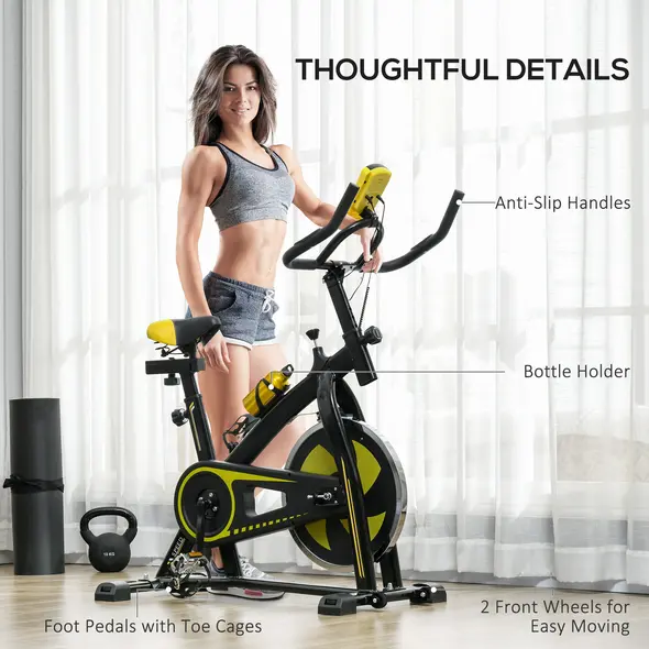 SPORTNOW Exercise Bike, Indoor Stationary Bike, Cycling Machine with Adjustable Seat and Resistance for Home Gym Workout, Yellow - 6