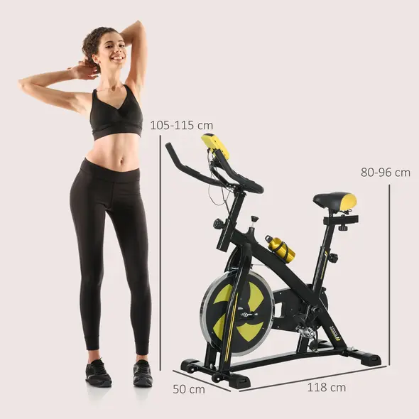 SPORTNOW Exercise Bike, Indoor Stationary Bike, Cycling Machine with Adjustable Seat and Resistance for Home Gym Workout, Yellow - 2