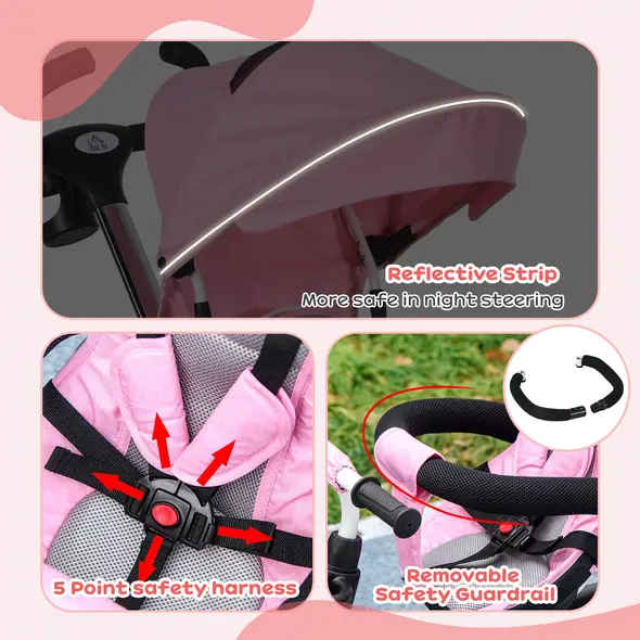 HOMCOM Metal Frame 6 in 1 Baby Push Tricycle with Parent Handle for 1-5 Years Old, Pink - 7