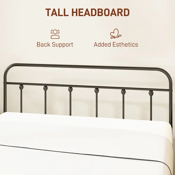 HOMCOM Double Minimalistic Metal Bed Frame - Black - 3