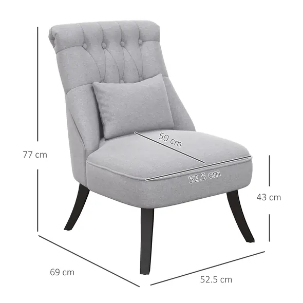 HOMCOM Tub Chair, Armless Single Sofa, Modern Button Tufted Armchair, Upholstered Linen Fabric Longue Accent Chair for Living Room, Bedroom, Set of 2, Grey - 2