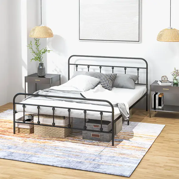 HOMCOM Double Minimalistic Metal Bed Frame - Black - 8