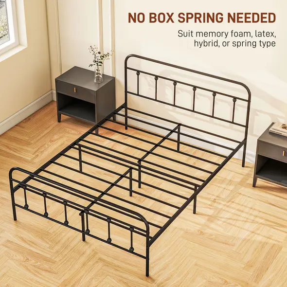 HOMCOM Double Minimalistic Metal Bed Frame - Black - 5