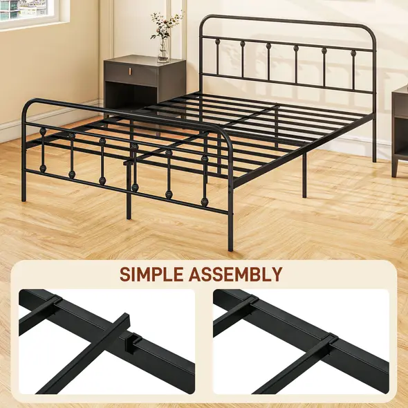 HOMCOM Double Minimalistic Metal Bed Frame - Black - 6