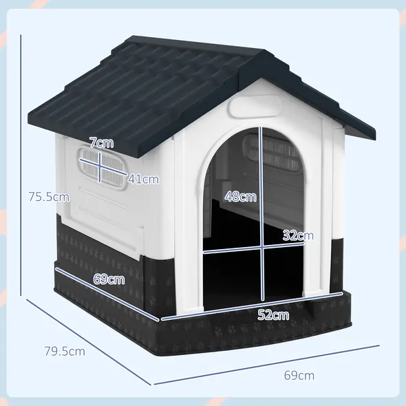 PawHut Plastic Dog Kennel with Windows, for Garden Patio, Miniature and Small Dogs, 80 x 69 x 76cm - Grey - 2
