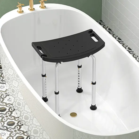HOMCOM Height Adjustable Bath Stool, Aluminium Shower Stool with Non-Slip Pads for Elderly, Disabled, Seniors, Pregnant, Black - 8
