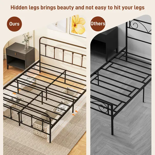 HOMCOM Double Minimalistic Metal Bed Frame - Black - 7
