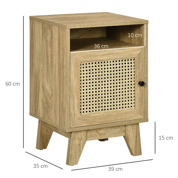 HOMCOM 2-Piece Narrow Rattan Nightstands, Side End Table with Shelf and Cupboard, 39cm x 35cm x 60cm, Natural - 2